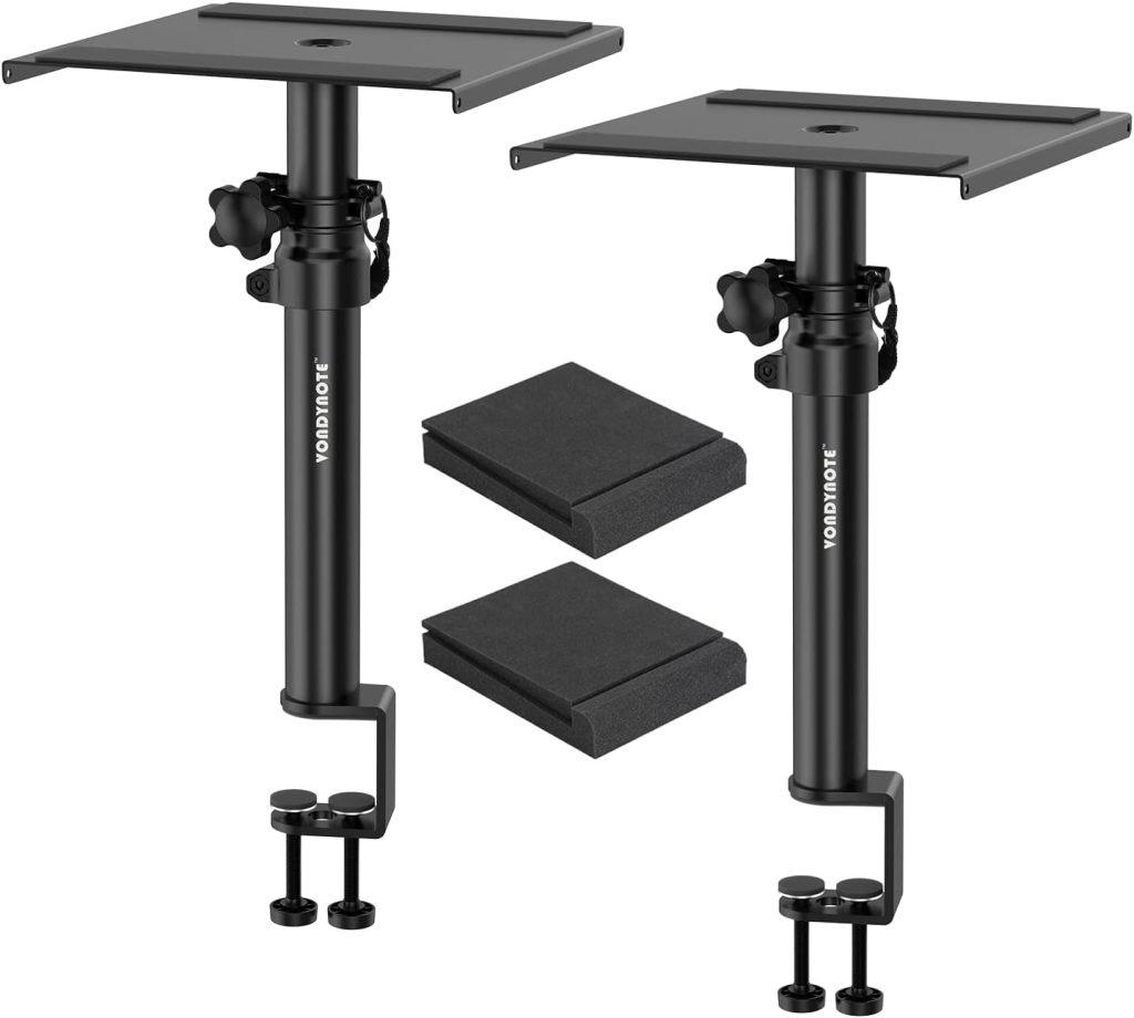 Vondynote Set of 2 Sturdy Studio Monitor Stands Desktop Clamp Speaker Stands with Cable Management, Upgraded Metal Collar