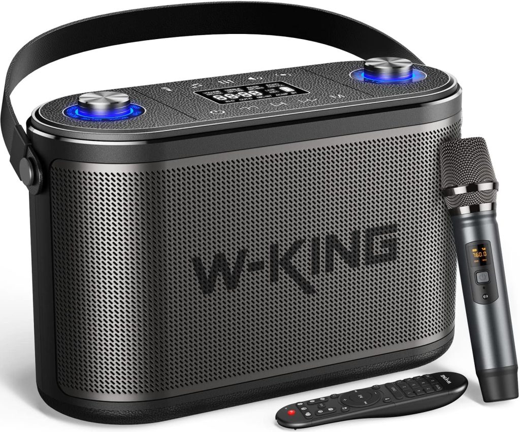 W-KING 120W RMS(150W Peak) Bluetooth Speakers with Huge Bass, 2.1ch 3-Way/Adjustable Bass Treble/Guitar Port/UHF Microphone/Accompaniment/REC/Live/HP Monitor, Large Portable Outdoor Wireless Speaker