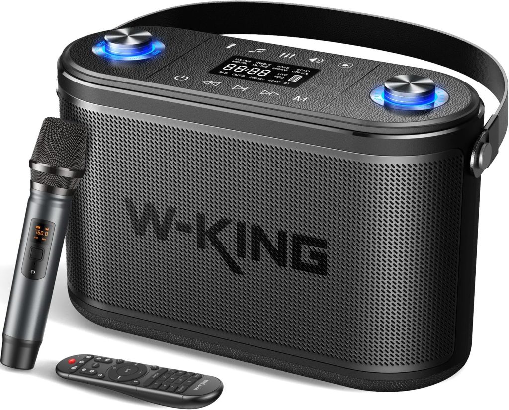 W-KING 120W RMS(150W Peak) Bluetooth Speakers with Huge Bass, 2.1ch 3-Way/Adjustable Bass Treble/Guitar Port/UHF Microphone/Accompaniment/REC/Live/HP Monitor, Large Portable Outdoor Wireless Speaker