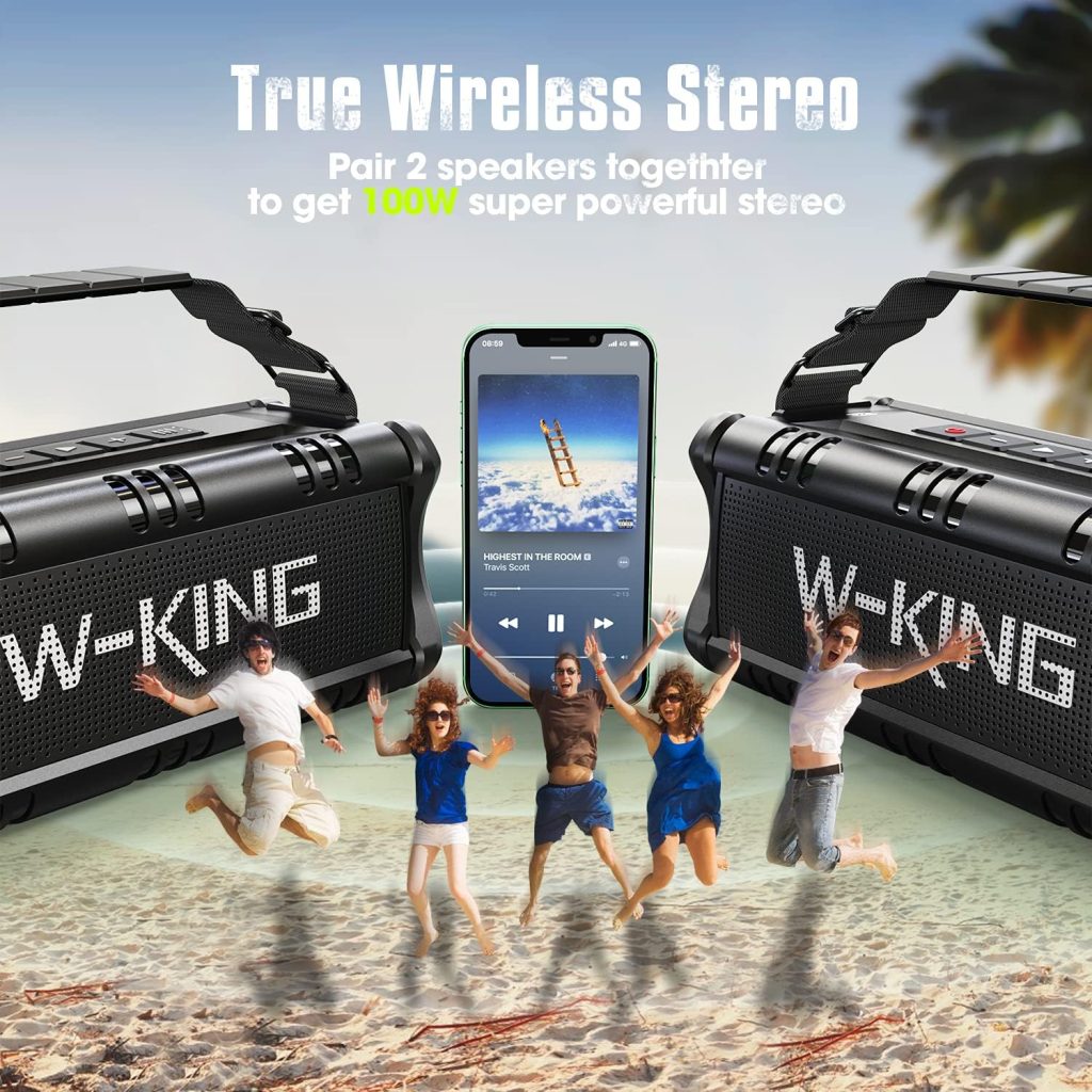 W-KING Bluetooth Speaker, 50W IPX6 Waterproof Loud Speakers Bluetooth Wireless, Large Outdoor Portable Bluetooth Speakers with Subwoofer for Deep Bass/Bluetooth 5.0/Power Bank/40H Play/TF/AUX/NFC/EQ : Electronics