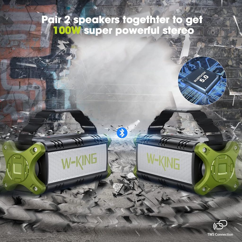 W-KING Bluetooth Speakers, 50W Deep Bass Portable Loud Bluetooth Speaker Wireless IPX6 Waterproof Outdoor Speaker/Stereo Pair/EQ/Power Bank/40H/TF/AUX