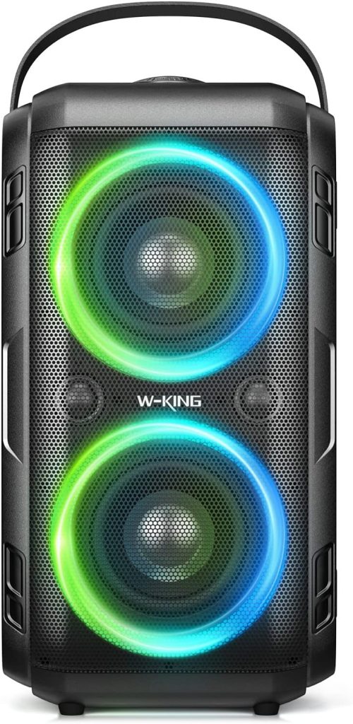 W-KING Loud Bluetooth Speakers with Subwoofer, 80W Party Portable Outdoor Speakers Bluetooth Wireless -Deep Bass, Huge 105dB Sound, Mixed Color Lights, 24H, AUX, USB Play, TF Card, EQ, Non-Waterproof