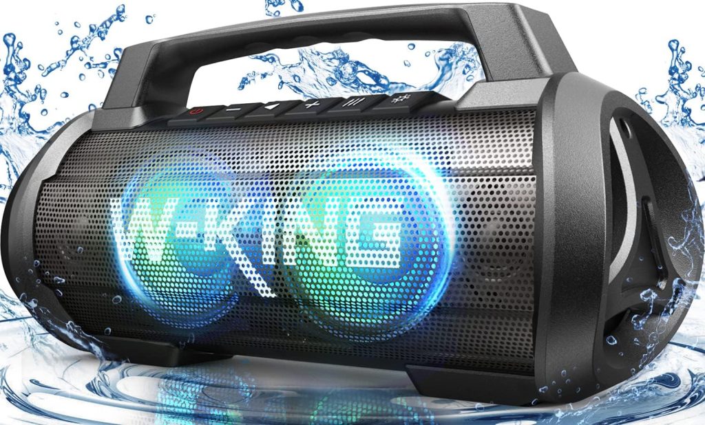 W-KING Portable Bluetooth Speakers with Subwoofer, 70W Waterproof Speakers Bluetooth Wireless Loud with Bass/Hi-Fi Audio, Large Outdoor Speaker with Party Lights/Mic Port/42H/EQ/DSP/Power Bank/TF/AUX