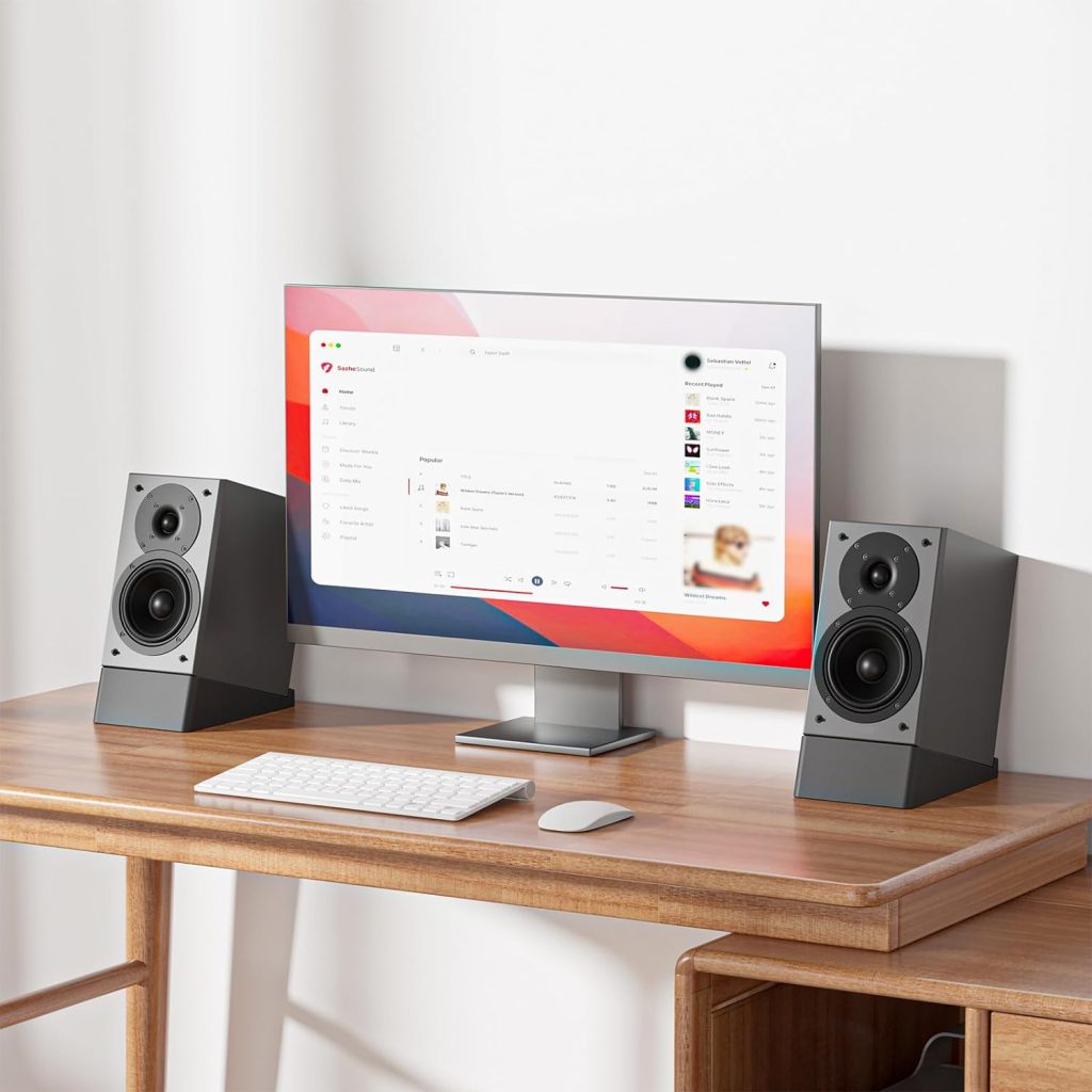 WALI Desktop Speaker Stand Riser, Desk Studio Speaker Wedge with 15° Incline Design Improve Listening Experience, Desk Audio Stand for Bookshelf, Laptop and Studio Speaker (SDS001XL), Black : Electronics