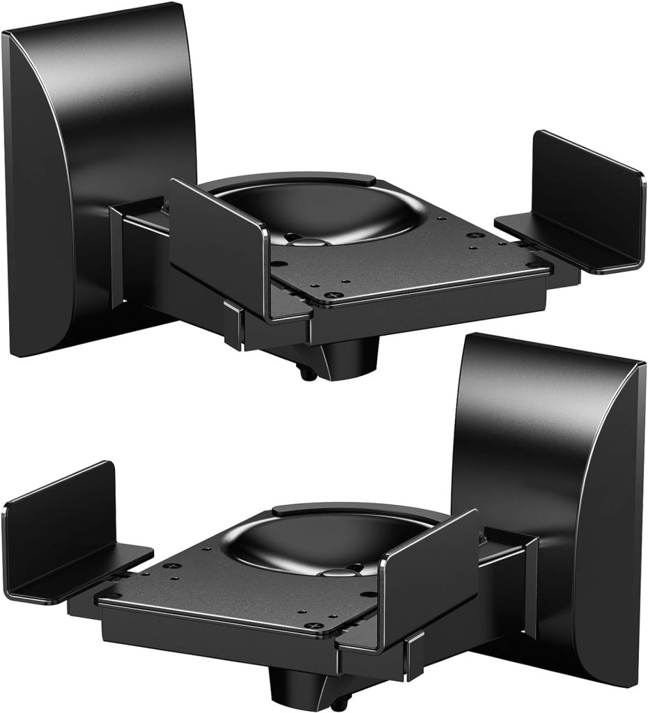 WALI Speaker Wall Mounts, Dual Side Clamping Bookshelf Mounting Bracket for Large Surrounding Sound Speakers, Hold up to 55 lbs. (SWM201), Black