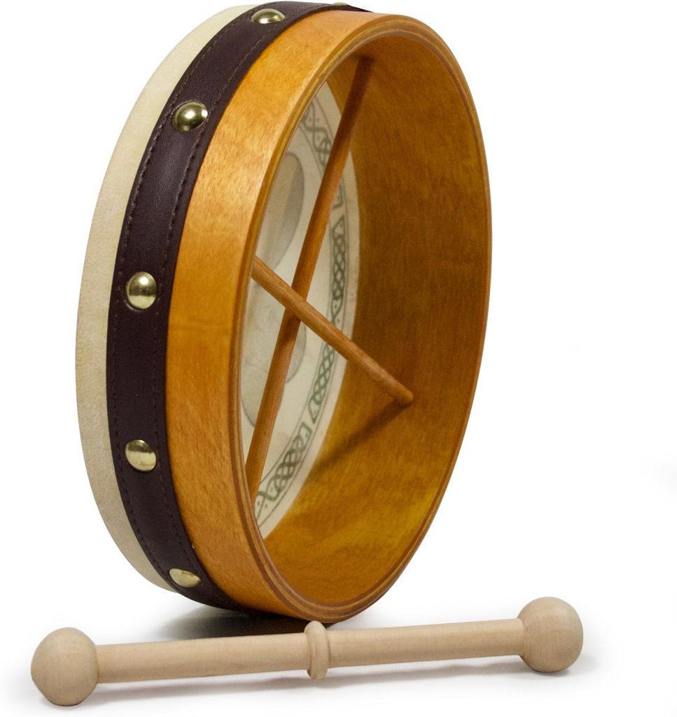 Waltons 8 Inch Tricolour Shamrock Bodhrán - Handcrafted Irish Instrument - Crisp  Musical Tone - Hardwood Beater Included w/Purchase