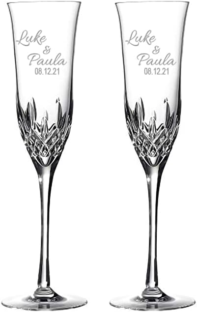 Waterford Personalized Lismore Essence Wedding Champagne Flutes, Set of 2 Custom Engraved Crystal Champagne Glasses for Wedding, Anniversary, Bride and Groom