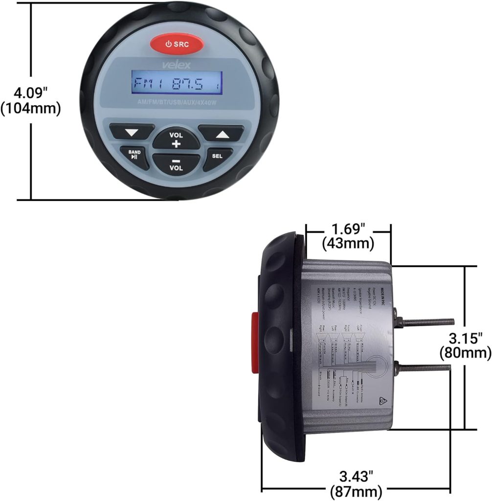 Waterproof Bluetooth Marine Stereo Receiver with MP3 Player AM FM Radio and USB for Streaming Music on Boats Golf Carts ATV UTV and Spa Hot Tubs