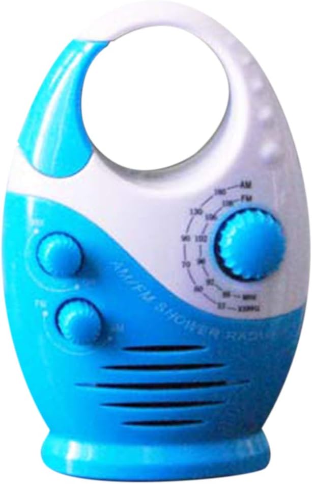 Waterproof Shower Radio, Splash Proof AM/FM Radio with Top Handle for Bathroom Outdoor Use - Built-in Speaker  Adjustable Volume(Blue and White)