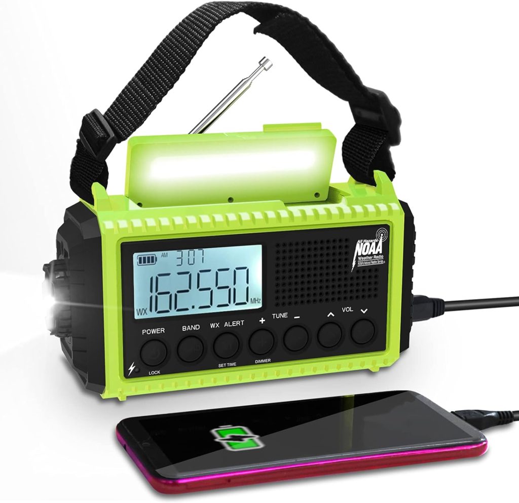 Weather Radio Raynic Solar Hand Crank Emergency Radio 5 Ways Powered AM/FM/SW/NOAA Weather Alert Portable Radio with Flashlight, Reading Lamp (Green)