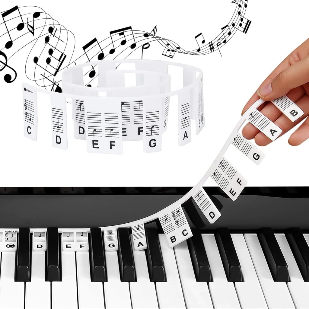 Welan Piano Keyboard Stickers for Beginners, Non-Stick Piano Keyboard Stickers Removable Silicone Piano Notes Marker 88 Key Keyboard Piano Stickers Labels Overlay for Beginners Kids (Black White)