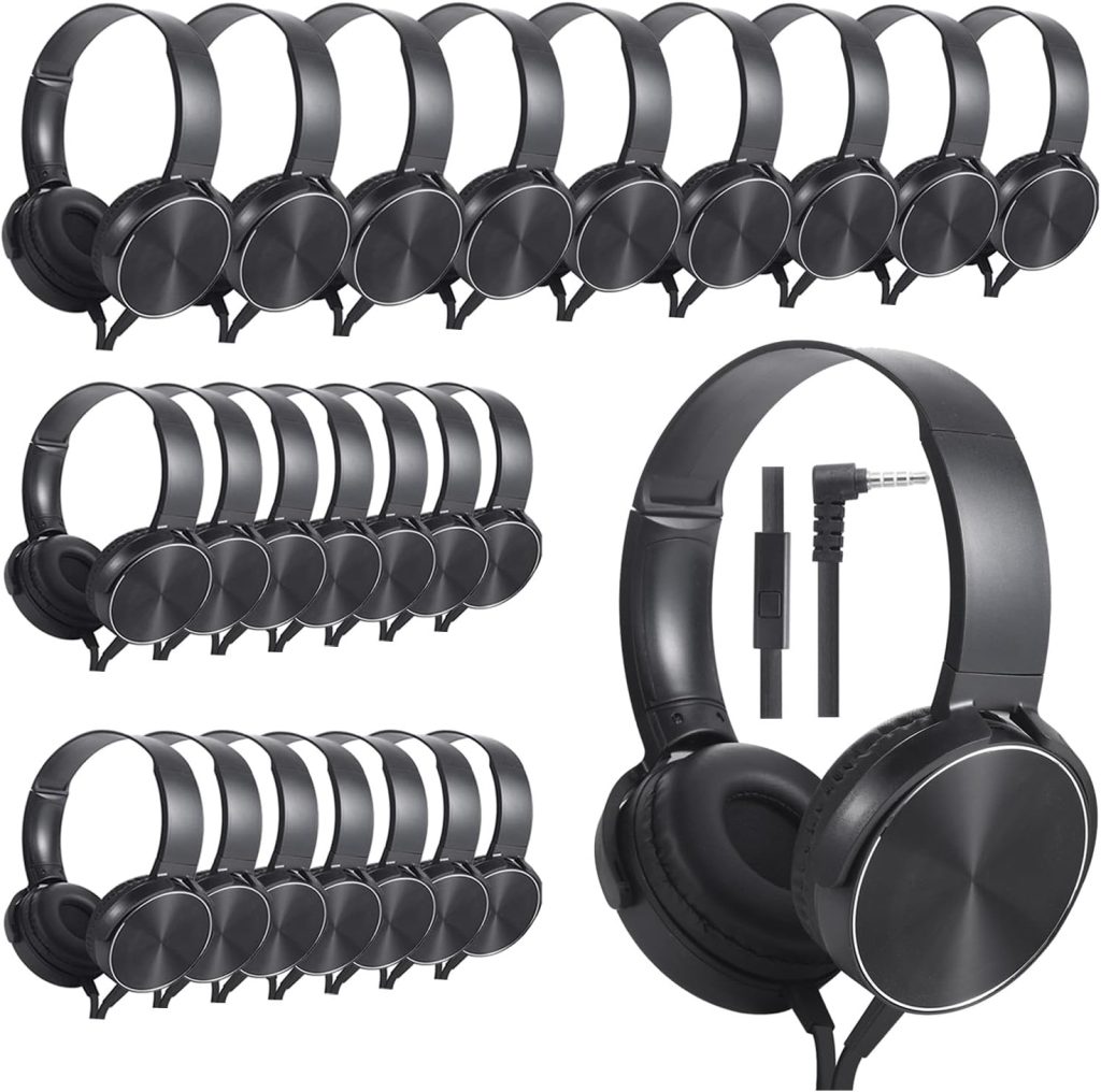 Wensdo Wholesale Bulk Headphones with Microphone 24 Pack for Classroom，Durable Headsets Class Set for School Students Kids and Adult