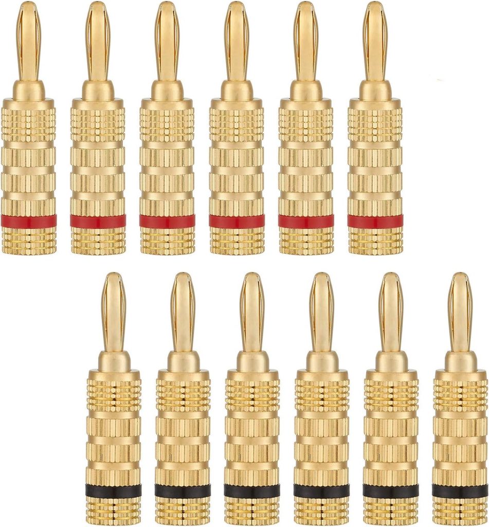 WGGE WG-3333 24k Gold Plated Speaker Banana Plugs-Closed Screw Type (6 Pairs (12 Plugs))