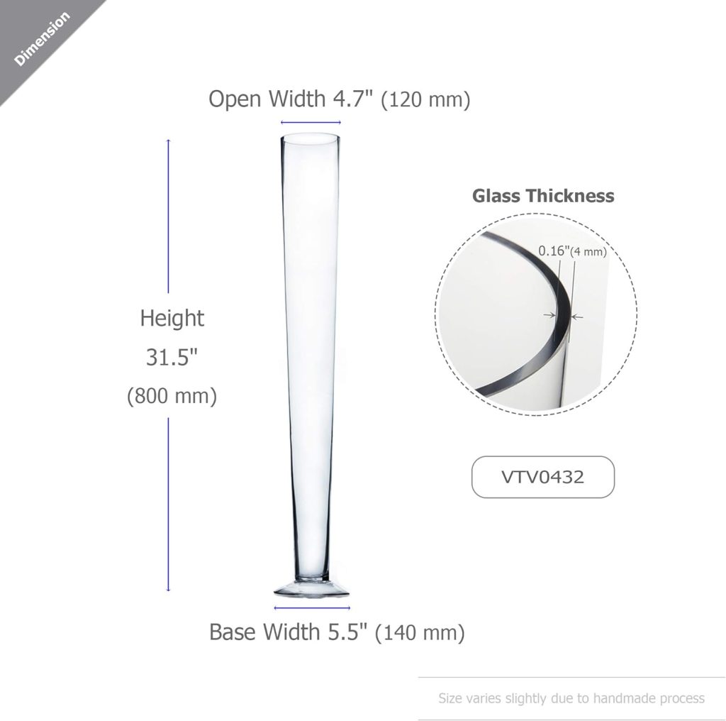 WGV Trumpet Glass Vase, Open 4, Height 16, (Multiple Sizes Choices) Clear Tall Pilsner Floral Planter Container Centerpiece, Wedding Event Home Decor, 1 Piece (VTV0416)
