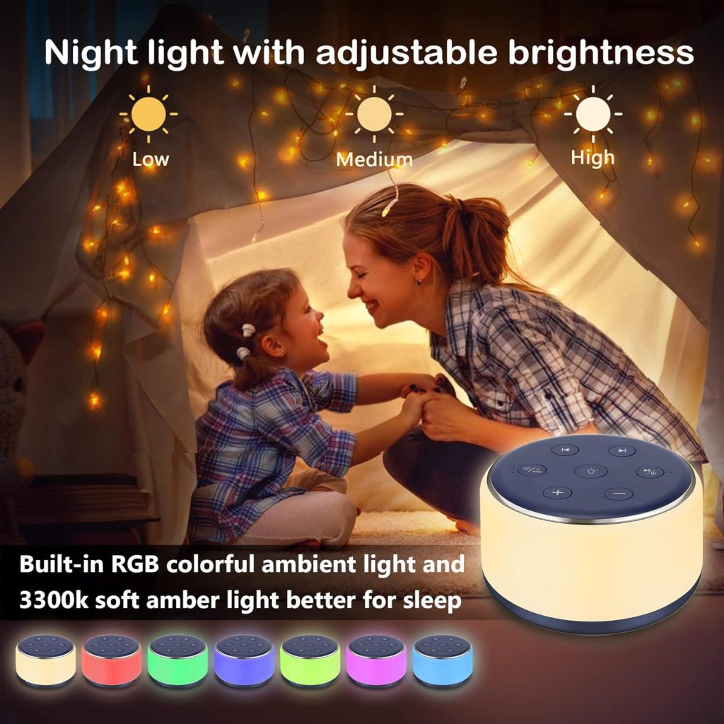 White Noise Machine – Sound Machine Baby for Sleeping with Night Light, 34 Soothing Sounds, Rechargeable, Portable Lullaby Noise Machine for Baby Kids Adults Home Travel Nursery Registry Gift