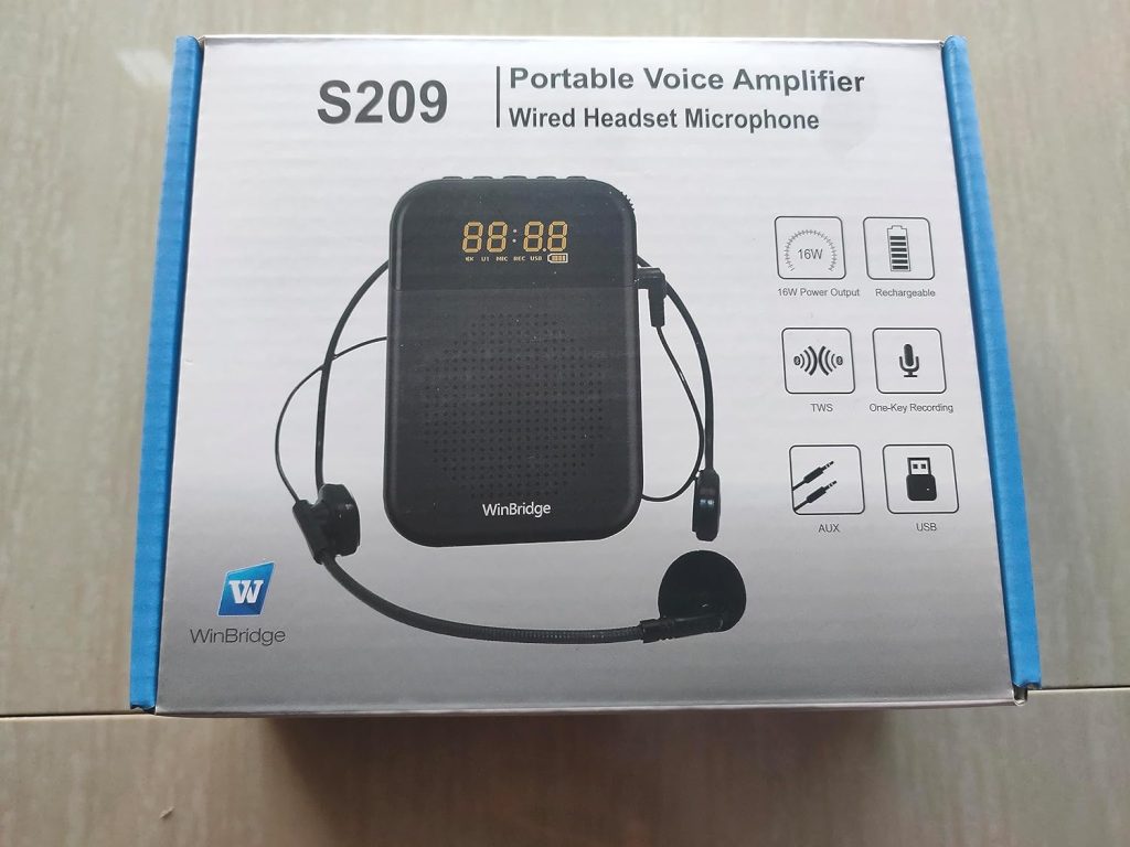 WinBridge S209 Bluetooth Voice Amplifier for Teachers with Portable Microphone Headset Wired, Personal Voice Amplifier Features Mute, Record, LED Display, No Feedback 16W