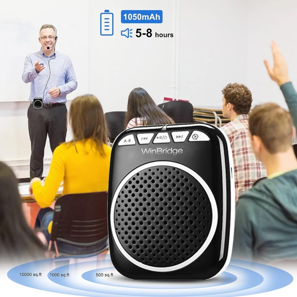 WinBridge WB001 Portable Voice Amplifier with Headset Microphone Personal Speaker Mic Rechargeable Ultralight for Teachers, Elderly, Tour Guides, Coaches, Presentations, Teacher
