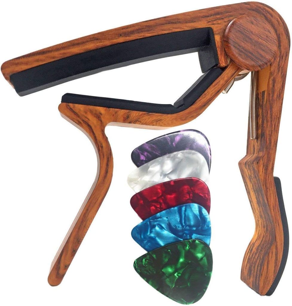 WINGO Guitar Capo for Acoustic and Electric Guitars - Rosewood Color with 5 Picks