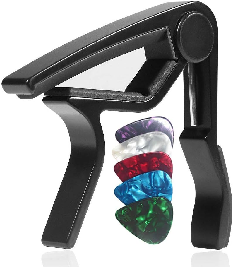 WINGO Guitar Capo for Acoustic and Electric Guitars with 5 Picks for Free, Black.