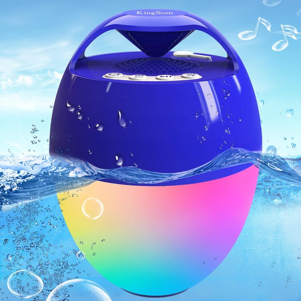 Wireless Bluetooth 5.0 Speaker, Pool Floating Speaker IP68 Waterproof with 8 Modes Color Changing Lights, HD Stereo Sound  Rich Bass, Hands-Free Portable Shower Speaker for Hot Tub, Bathtub, Outdoor