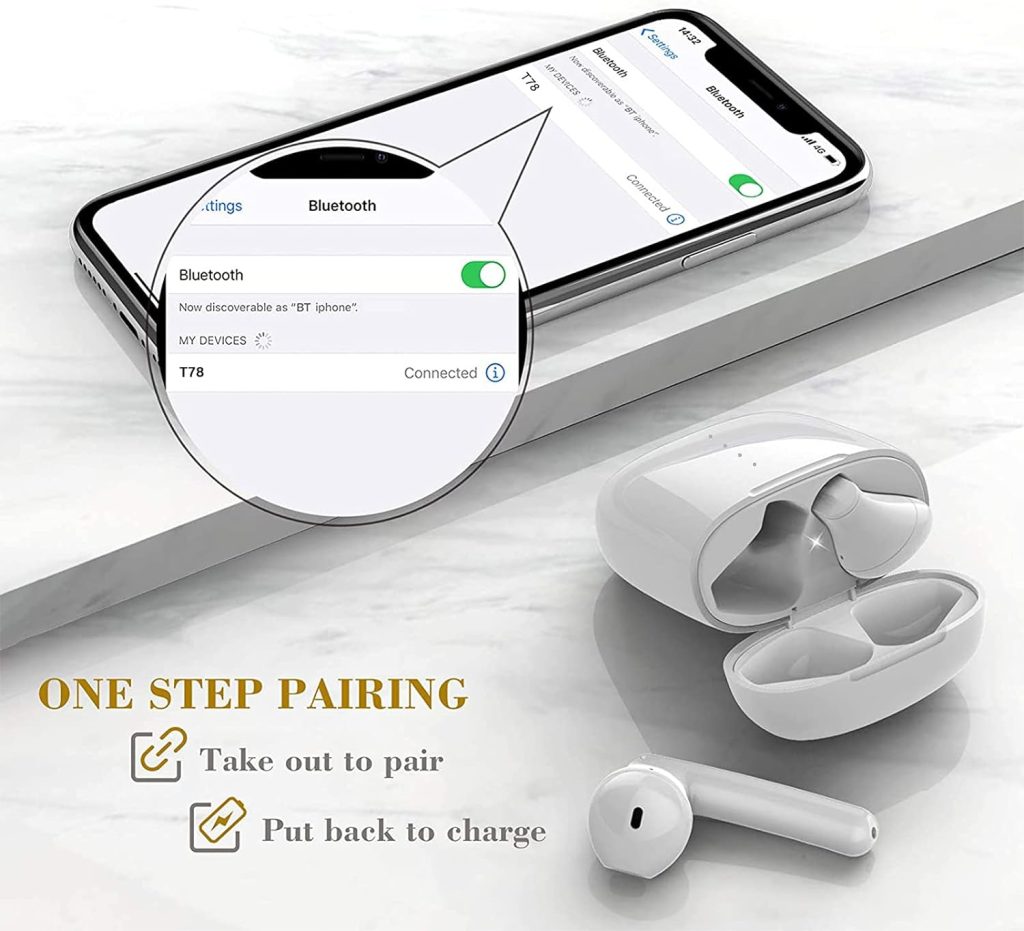 Wireless Earbud Bluetooth 5.0 Headphones Built in Mic in Ear Buds Noise Canceling 3D Stereo Air Buds Earbud Fast Charging, IPX8 Waterproof for Android/Samsung/iPhone - (White)