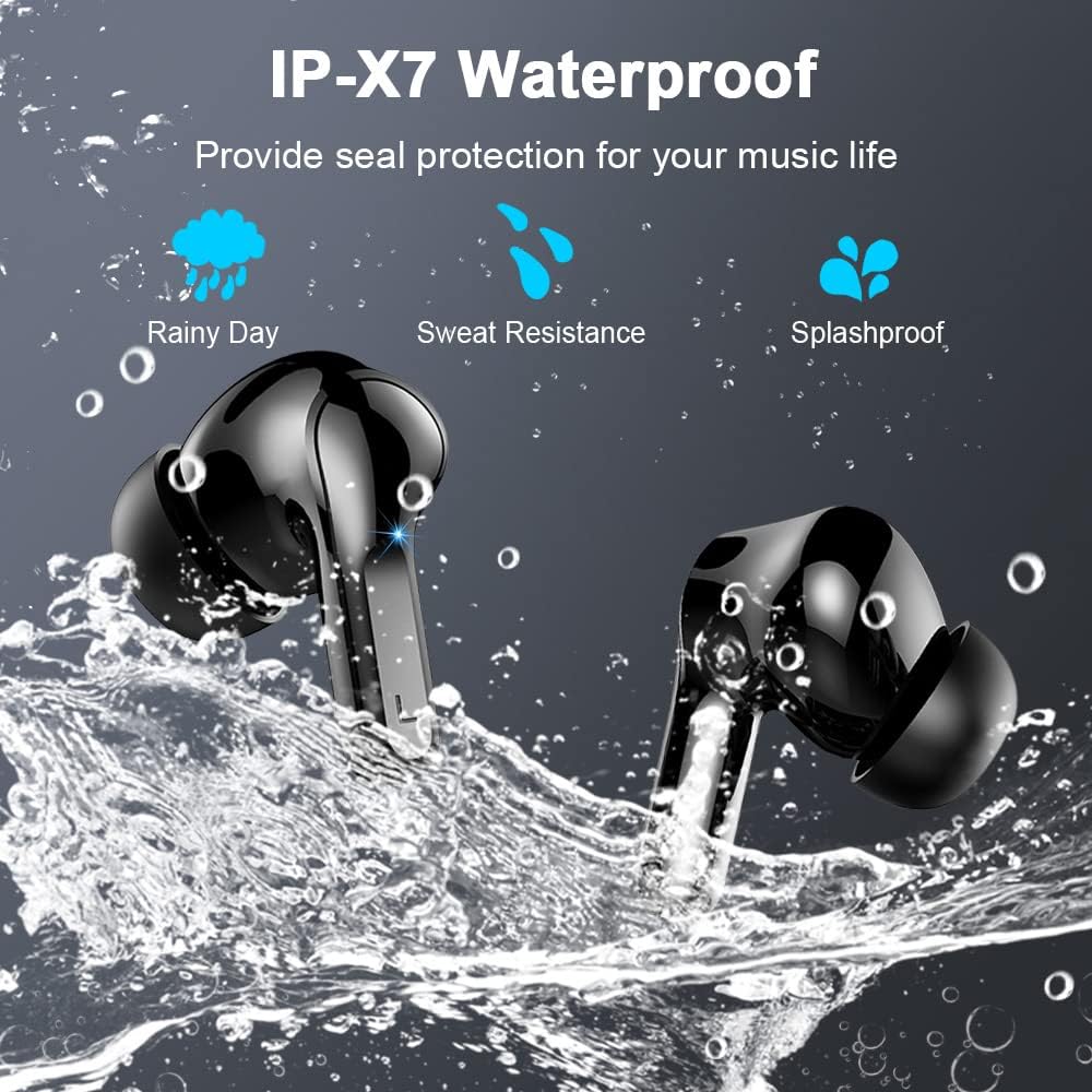 Wireless Earbud, Bluetooth Headphones 5.3 Stereo Bass Earphones 2023 Noise Cancelling Ear Buds 40H Dual Mic Call, in-Ear USB-C LED Display IP7 Waterproof Sport Headset for Android iOS