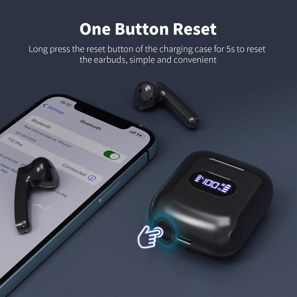 Wireless Earbuds Bluetooth 5.3 Headphones Playback Stereo 36H Battery Life LED Power Display Earbuds with Wireless Charging Case IPX6 Waterproof Bluetooth Earbuds with Mic for Android iOS