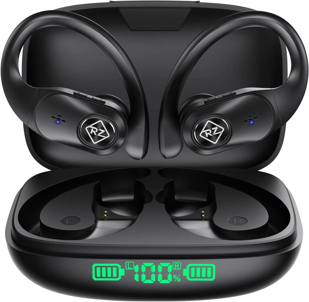 Wireless Earbuds Bluetooth Headphones Wireless Charging Case LED Display 40H Playtime Built in Mic Over Ear buds Waterproof Earphones with Earhooks Deep Bass Sound Headset for Sport Running Workout TV