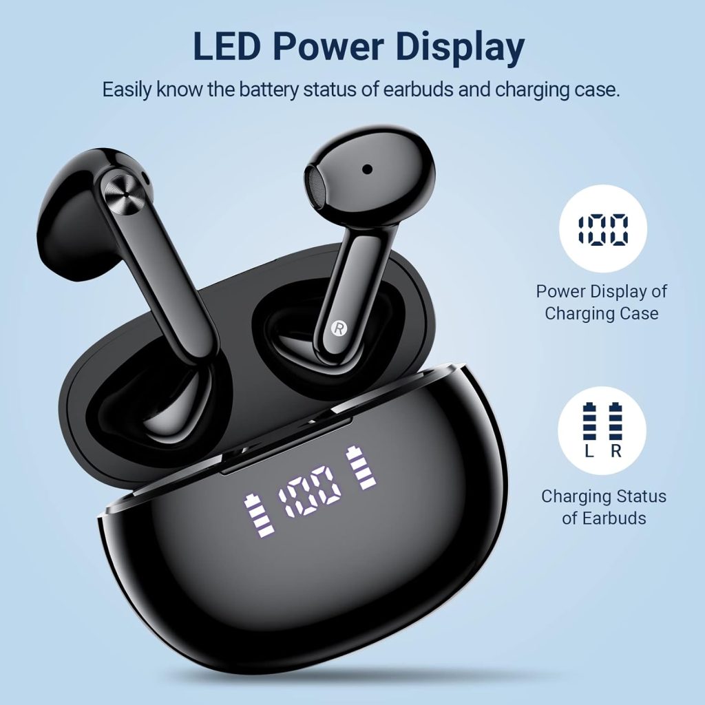 Wireless Earbuds Bluetooth in-Ear Headphones 56H Playback Stereo Wireless Ear Buds with LED Power Display Charging Case IPX7 Waterproof Earphones with Mics for Android Phone Laptop