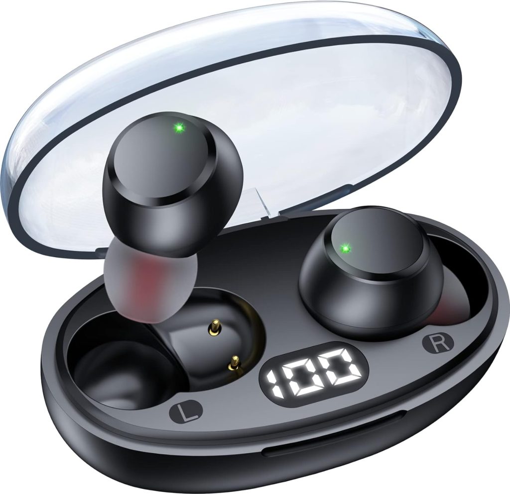 Wireless Earbuds Mini Ear Buds Bluetooth Headphones 5.3 IPX7 Waterproof Bluetooth Headsets Light-Weight Earphones with Microphone  Charging Case Digital Display for TV Phone PC Laptop Workout Black