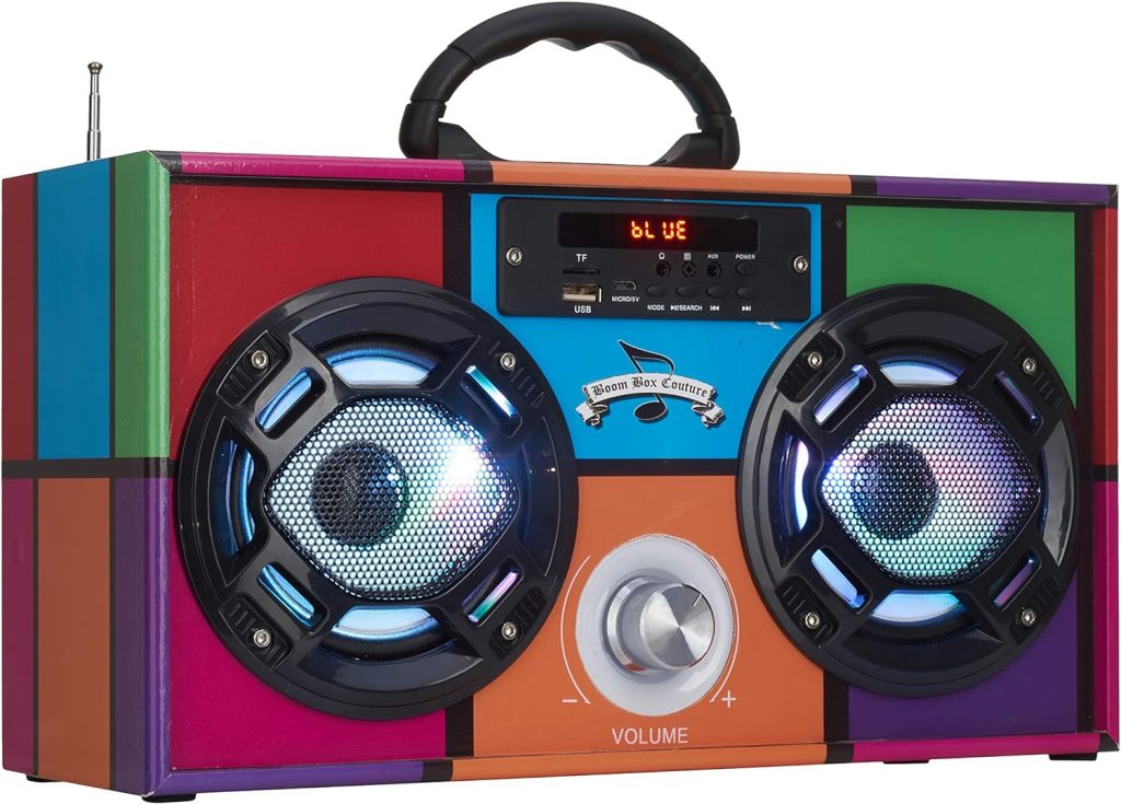 Wireless Express - Mini Boombox with LED Speakers – Retro Bluetooth Speaker w/Enhanced FM Radio - Perfect for Home and Outdoor (Retro)