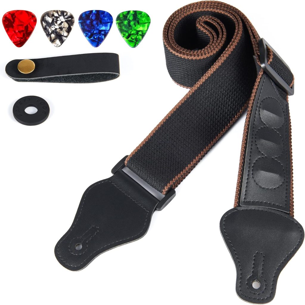 WOGOD Guitar Strap - Acoustic Electric Guitar Straps ,Bass Guitar Strap with 3 Guitar Picks Holder Ends