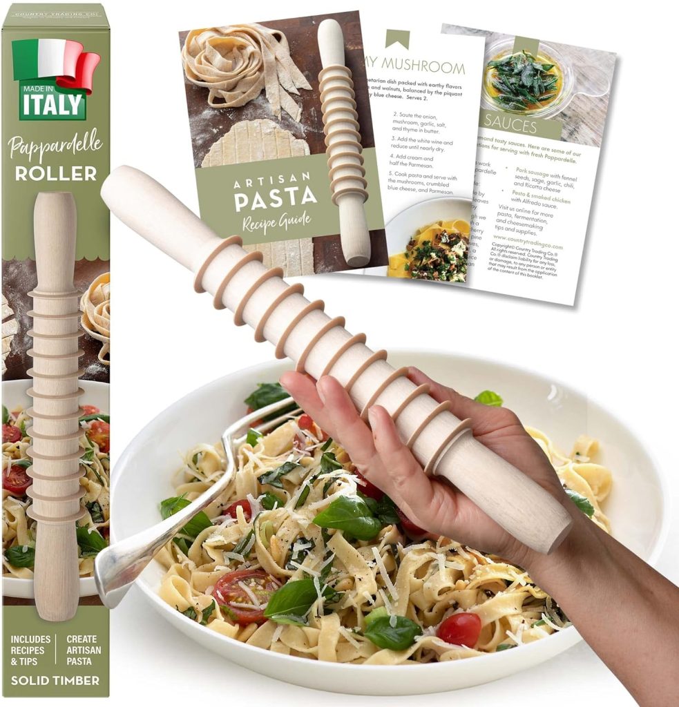 Wooden Pasta Cutter Pappardelle Pasta Maker Rolling Pin Made in Italy with Pasta Recipes
