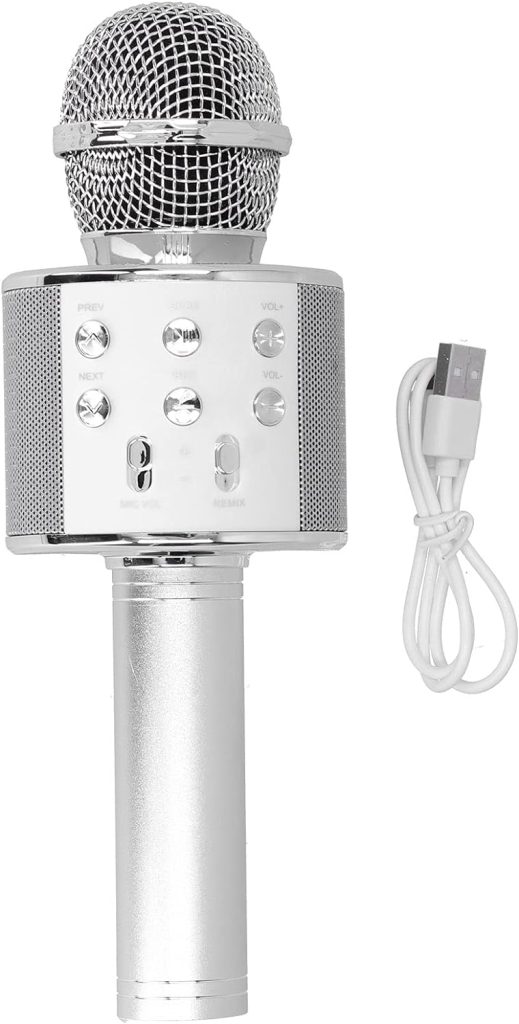 WS-858 Wireless Bluetooth Karaoke Microphone Recording 3-in-1 Handheld Portable Mic Speaker Machine Music Player Recorder for Karaoke Party Wedding Meeting