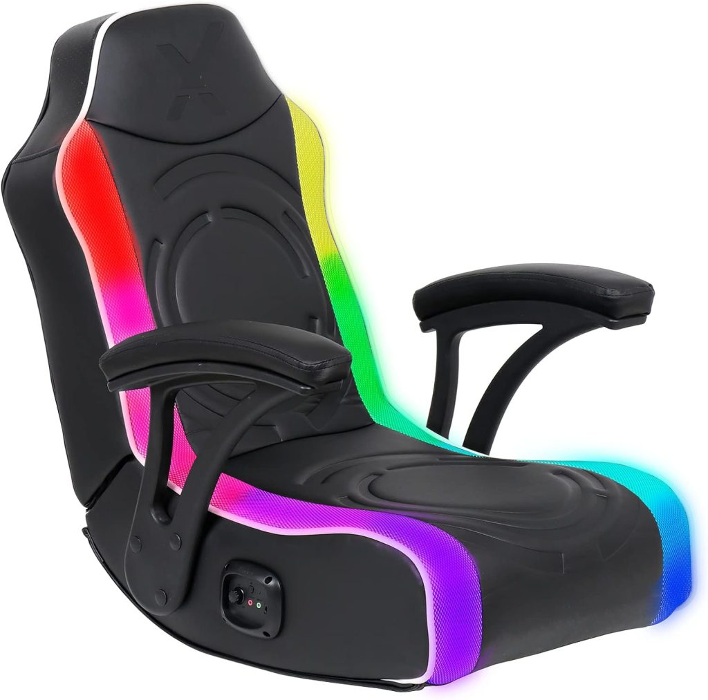 X Rocker Emerald RGB LED Floor Gaming Chair, Headrest Mounted Speakers, 2.0 Wired Audio System, 5110701, 30.3 x 26.4 x 22.2, Amazon Exclusive, Black