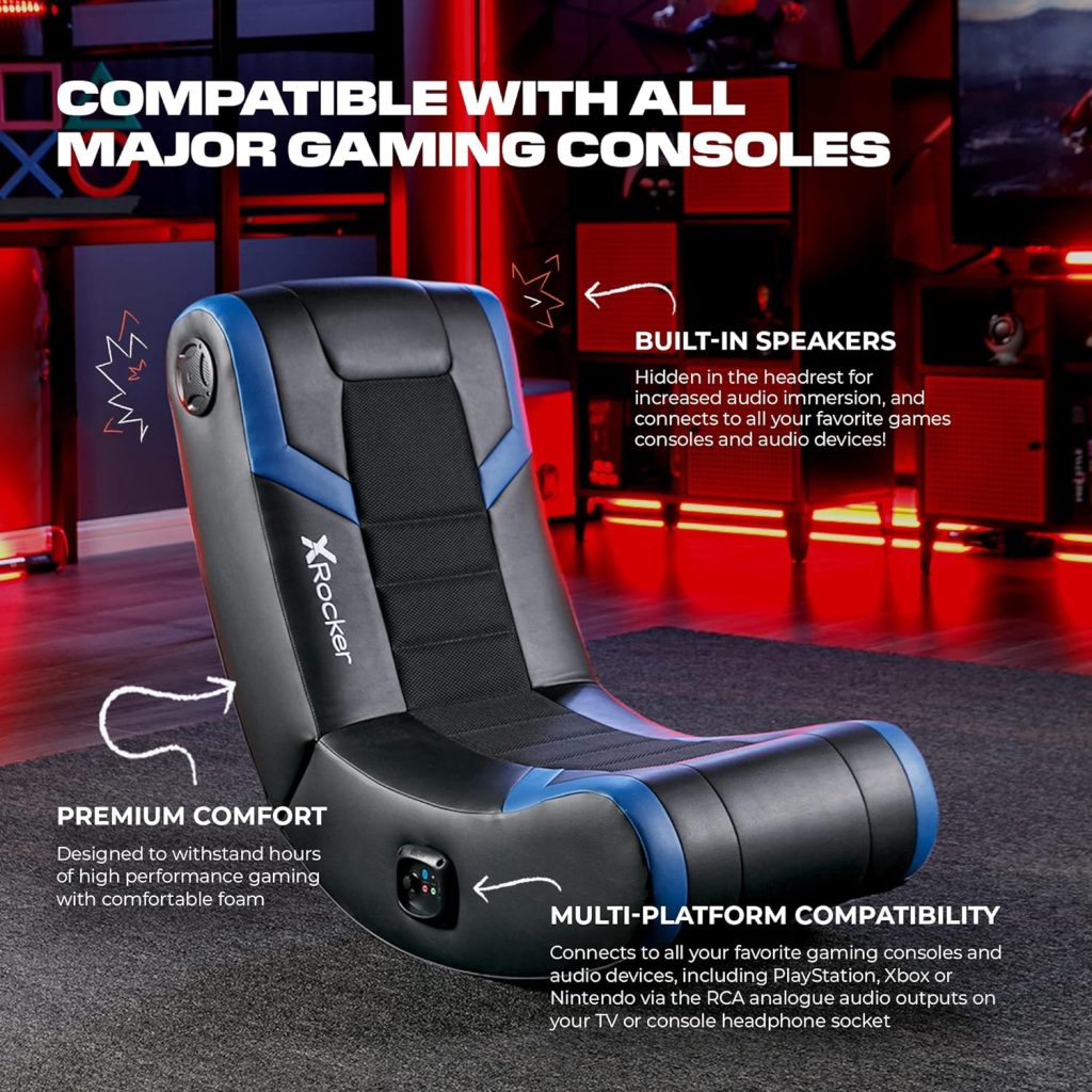 X Rocker Extreme III 2.0 Gaming Chair, Audio System with 2 Built-In Speakers, Lumbar and Neck Support, 5149101, 26 x 17.5 x 17, Grey and Red