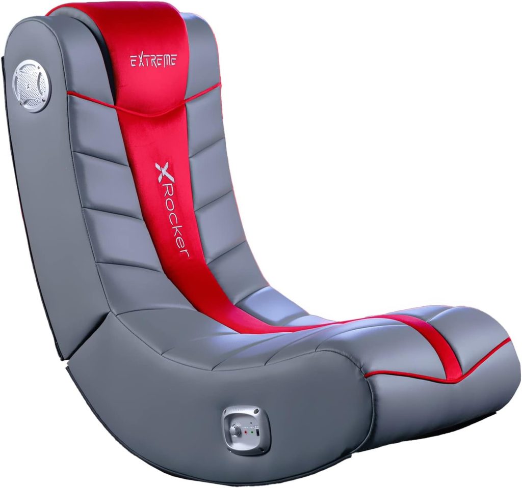 X Rocker Extreme III 2.0 Gaming Chair, Audio System with 2 Built-In Speakers, Lumbar and Neck Support, 5149101, 26 x 17.5 x 17, Grey and Red