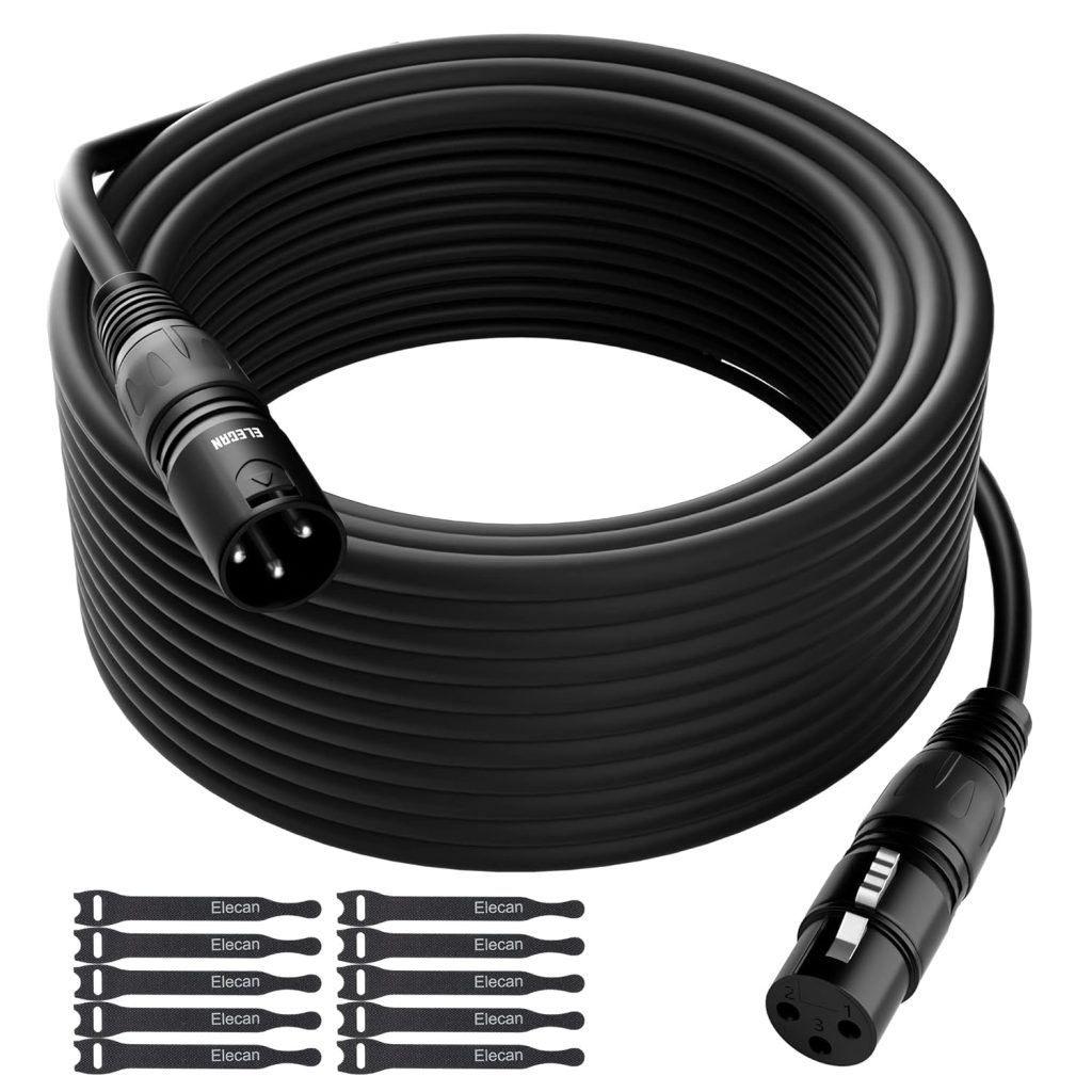 XLR Cable Microphone Cable 100 Feet,Elecan Heavy Duty Balanced XLR Speaker Cable (From 25-200FT) 3-Pin Shielded Male to Female Mic Cord,DMX Stage Lighting Patch Cable for Speaker Systems Mixer+10 Ties