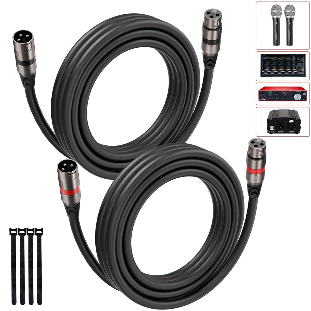XLR Cables 6FT/1.8M 2 Packs,Bietrun Premium Heavy Duty Balanced Microphone Cable with 3-Pin XLR Male to Female Microphone Cord Connector Compatible with Microphones,Mixer,Speaker Systems,Preamps More