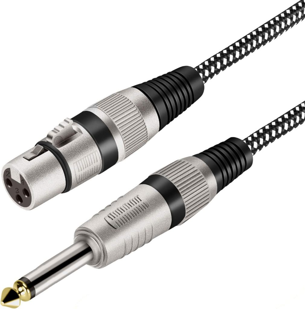 XLR Female to 1/4 Inch TS Cable 6 FT, Nylong Braided XLR 3 Pin Female to 6.35mm TS Male Unbalanced Interconnect Wire Mic Cord for Dynamic Microphone (Pure Copper Conductors)
