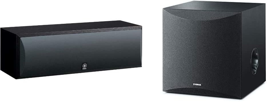 Yamaha NS-C210BL Center Channel Speaker, Black with Yamaha 8 100W Powered Subwoofer - Black (NS-SW050BL)