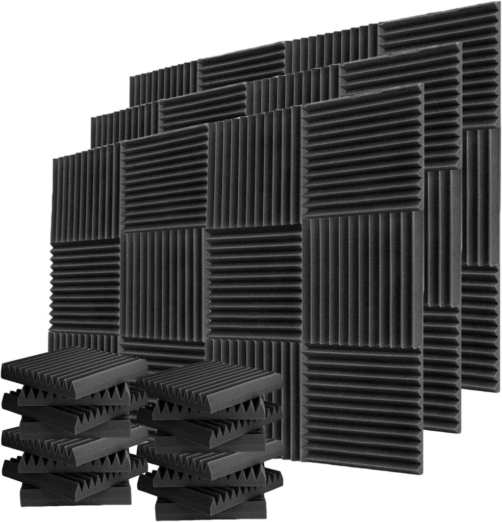 YDHTDLHC 52 Pack Acoustic Panels Studio Foam 12X12 X1 Sound-proof cotton, suitable for church, anchor room, singing room, home theater (Black)