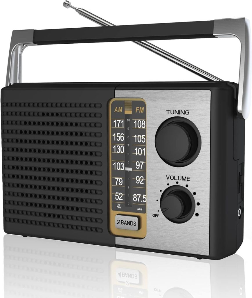 Yewrich AM FM Radio with Best Reception, Portable Battery Operated Transistor Radios, Headphone Jack, AC Powered, Suit for Senior and Home, Black