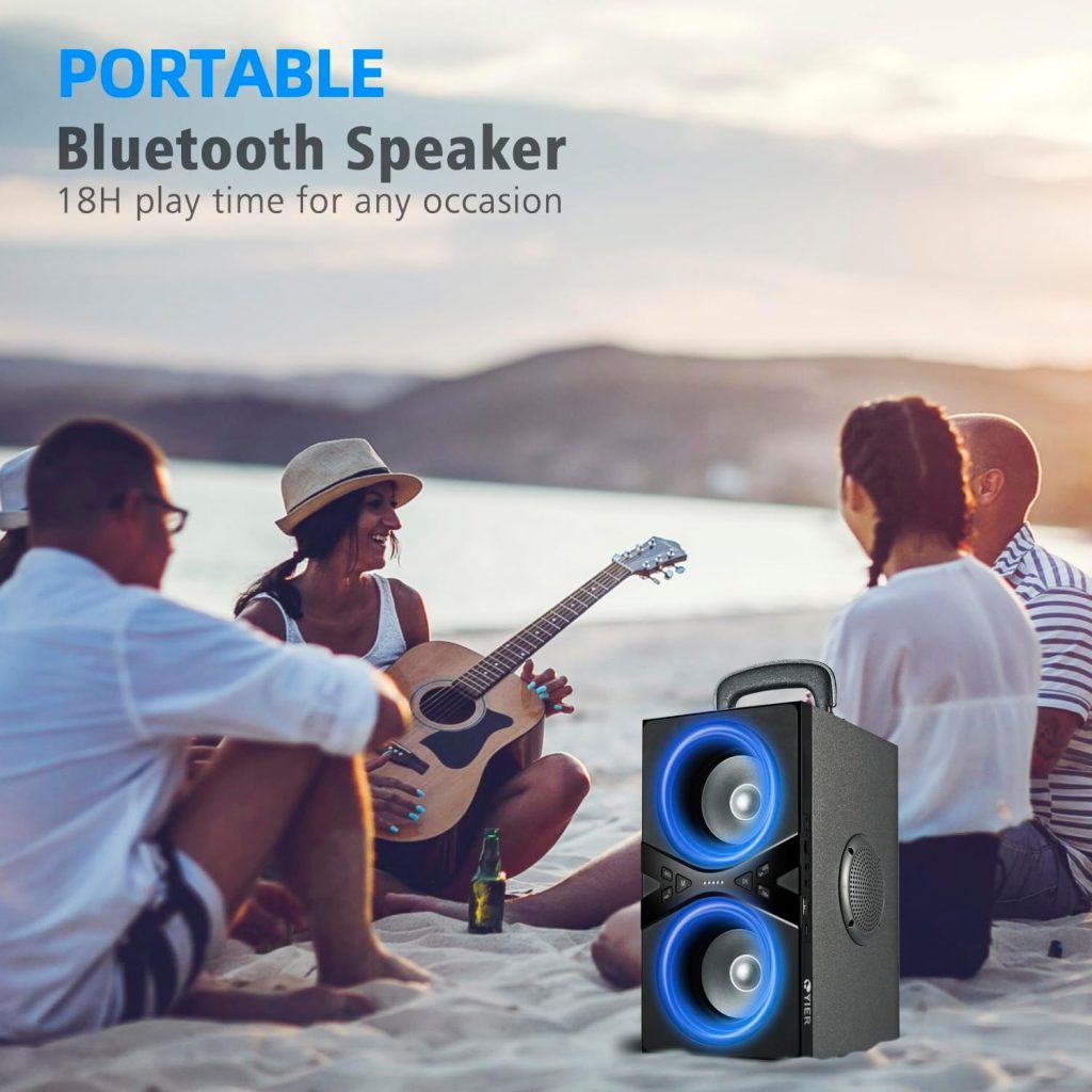 YIER Bluetooth Speakers, Wireless TWS Portable Speaker with Lights,100dB Loud Subwoofer 80W(Peak) Stereo Sound, Bassup Technology,18-Hour Playtime for Outdoor Party