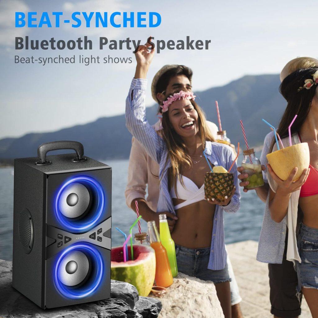 YIER Bluetooth Speakers, Wireless TWS Portable Speaker with Lights,100dB Loud Subwoofer 80W(Peak) Stereo Sound, Bassup Technology,18-Hour Playtime for Outdoor Party