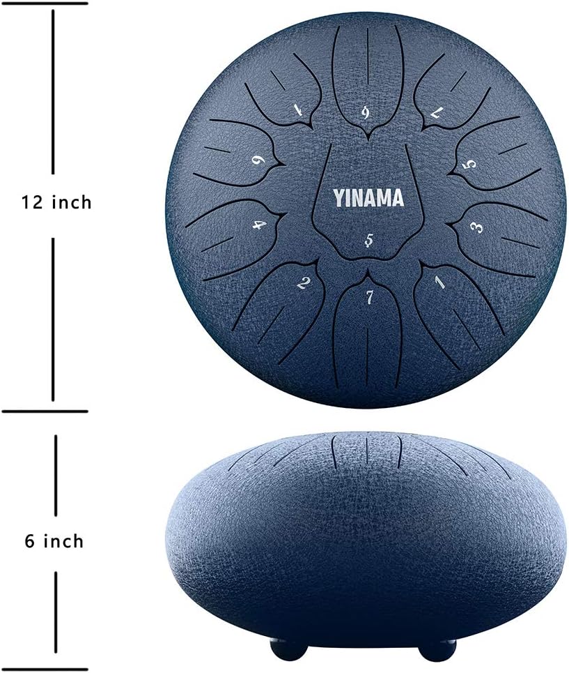 Yinama Steel Tongue Drum Percussion Instrument 11 Notes 10 inches Black