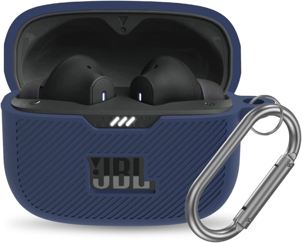 YIPINJIA for JBL Tune 230NC TWS Case Cover, Silicone Protective Portable Scratch Shock Resistant Cover ONLY Compatible with JBL 230NC Earbuds Charging Case with Carabiner(Blue)