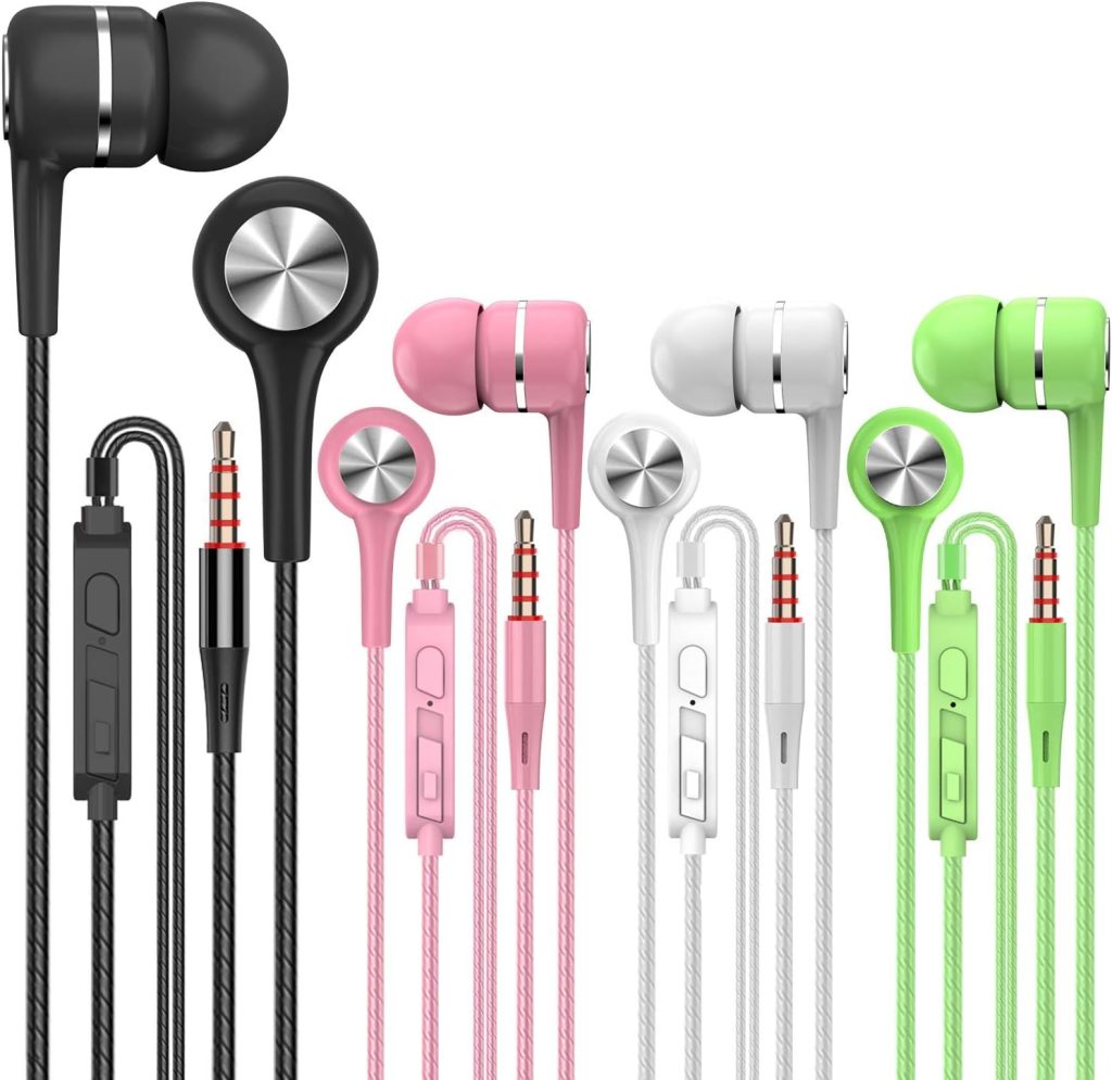YNR A12 Headphones Earphones Earbuds Earphones, Noise Islating, High Definition, Fits All 3.5mm InterfaceStereo for Samsung, iPhone,iPad, iPod and Mp3 Players(Black+White+Pink+Green 4pairs)