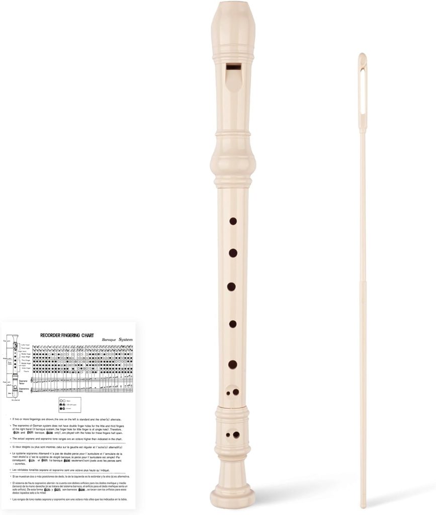 YONTY 8-Hole Soprano Descant Recorder Baroque Style Kids Music Flute with Cleaning Rod  Case Bag For School Student Home Entertainment Beige, BRecW-Beige