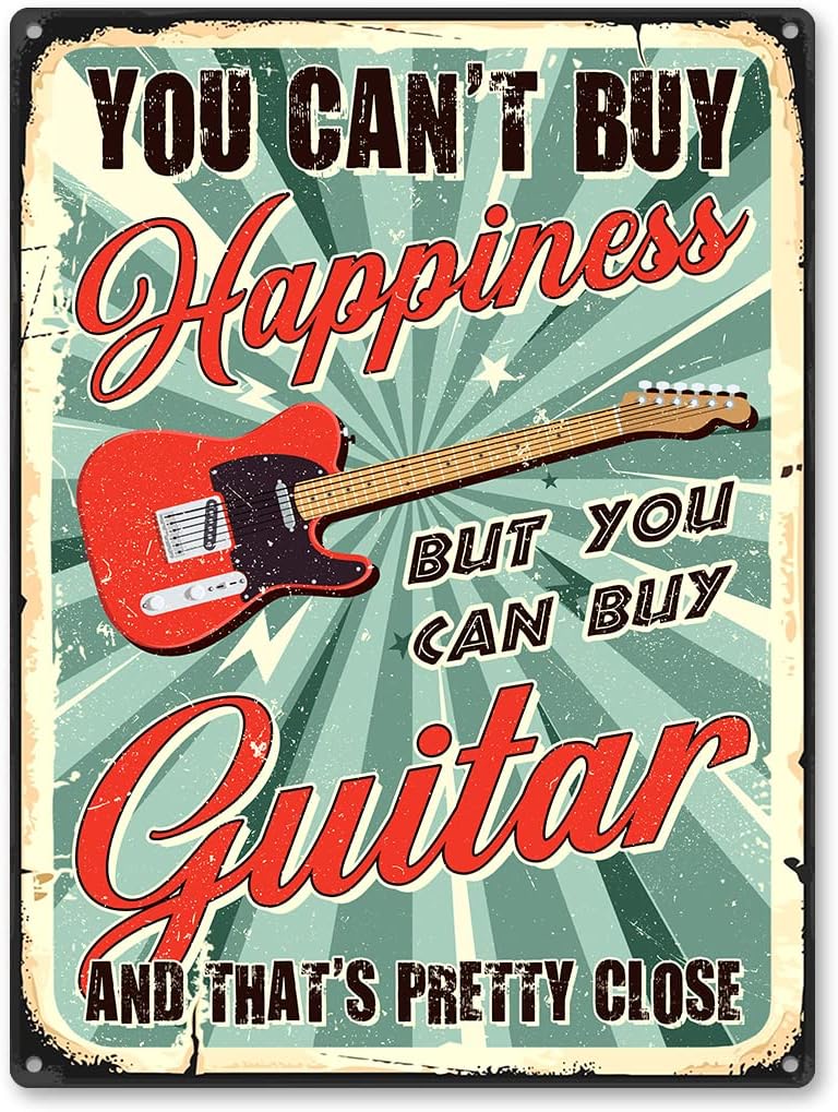 You Cant Buy Happiness But You Can Buy A Guitar Metal Wall Art - Gifts For Guitarist, Guitars Theme Wall Decor For Men Aluminum Rust Free 9 X 11, Pre-Drilled Holes, Weather Resistant